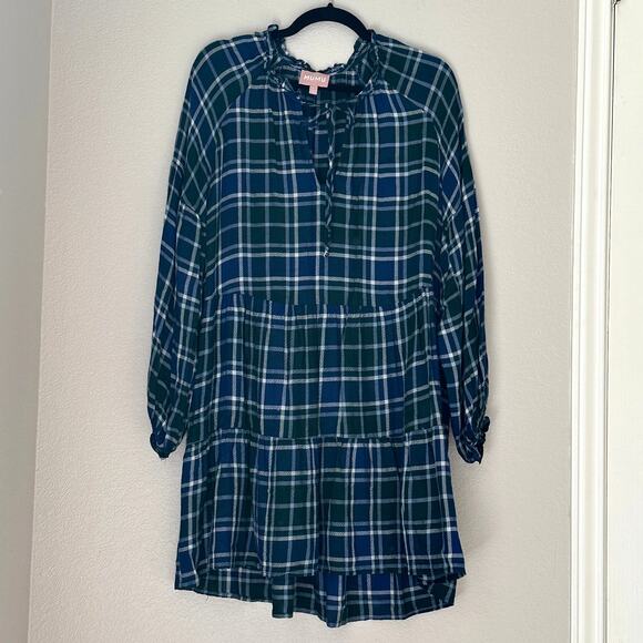 Show Me Your Mumu Ainsley Blue and Green Fall Plaid Tunic Mini Dress, size Large - Picture 2 of 9